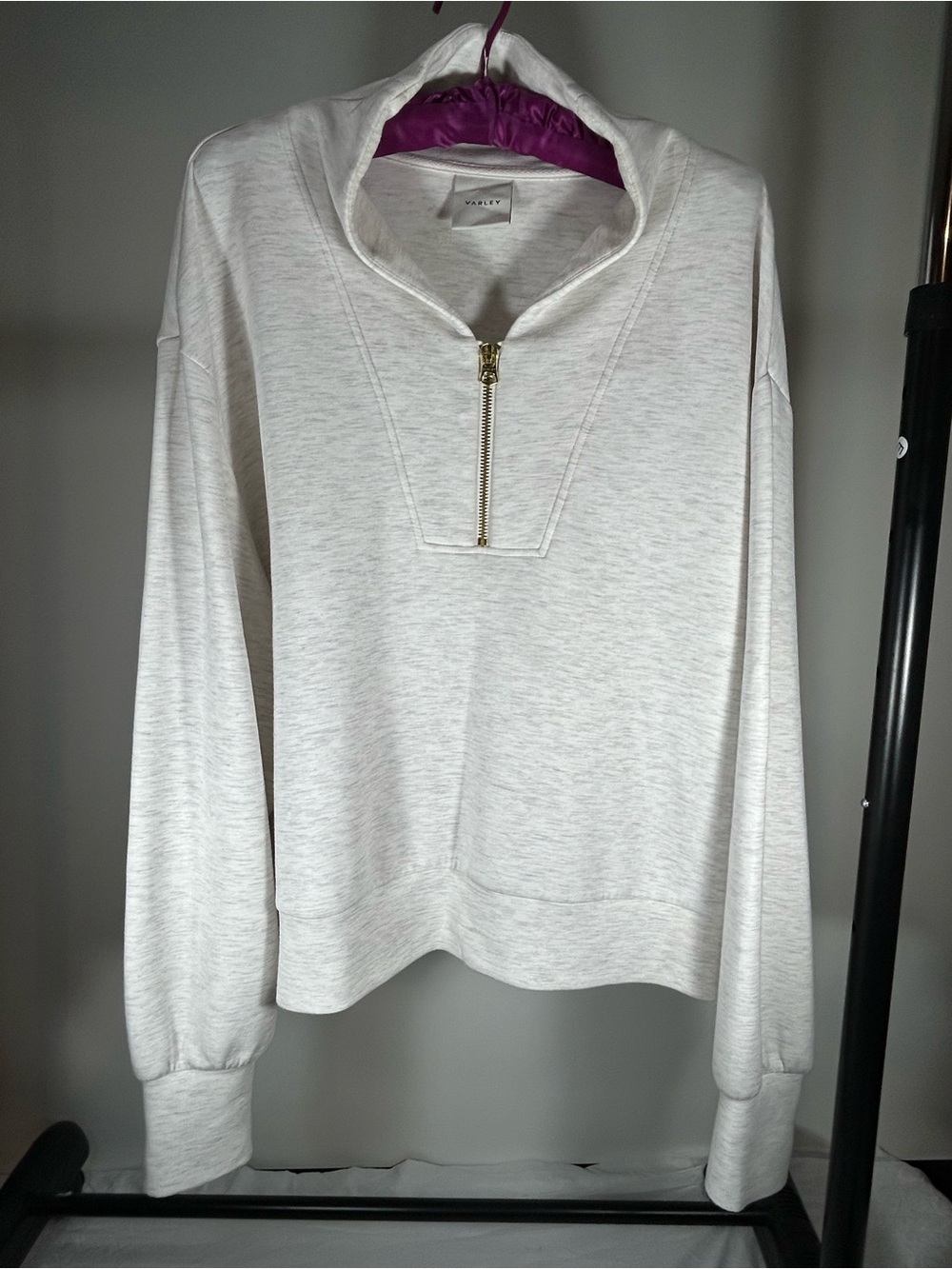 Varley Davidson 1/2 Zip Pullover DoubleSoft Sweatshirt in Ivory Marl Size XL - Picture 3 of 10